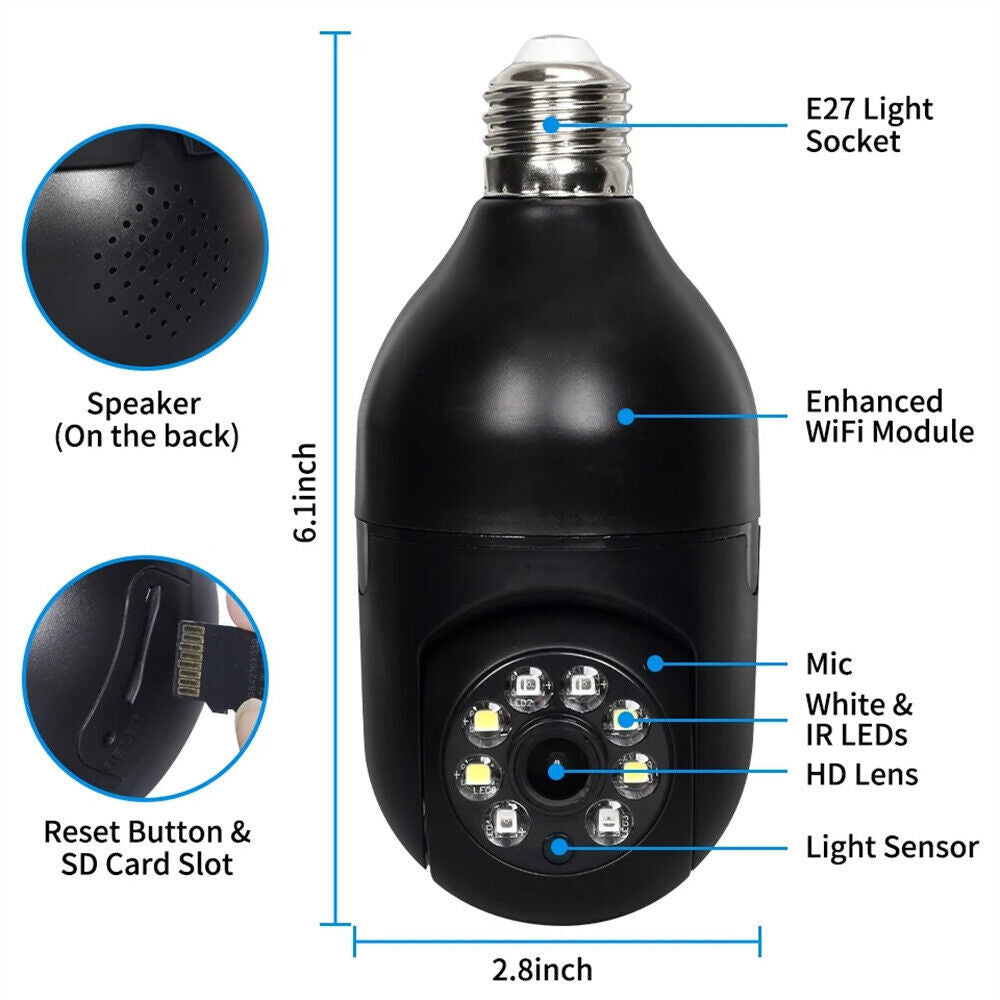 1080P E27 Bulb Camera – 5G Wi-Fi & Night Vision